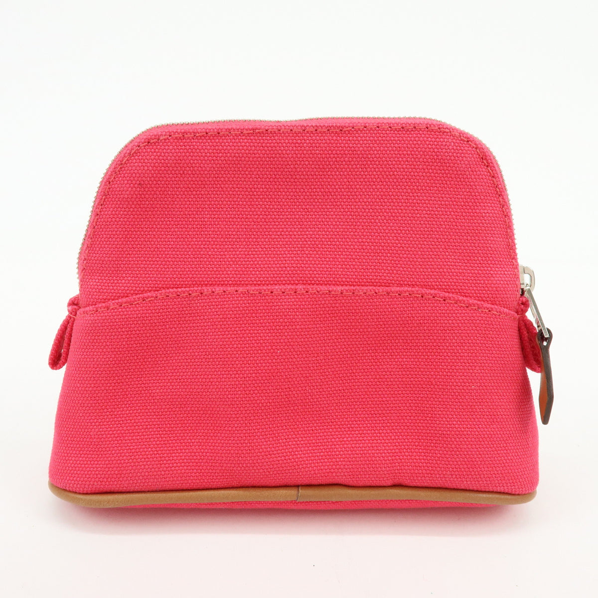 HERMES Cotton Canvas Leather Mini Bolide Pouch Pink Beige