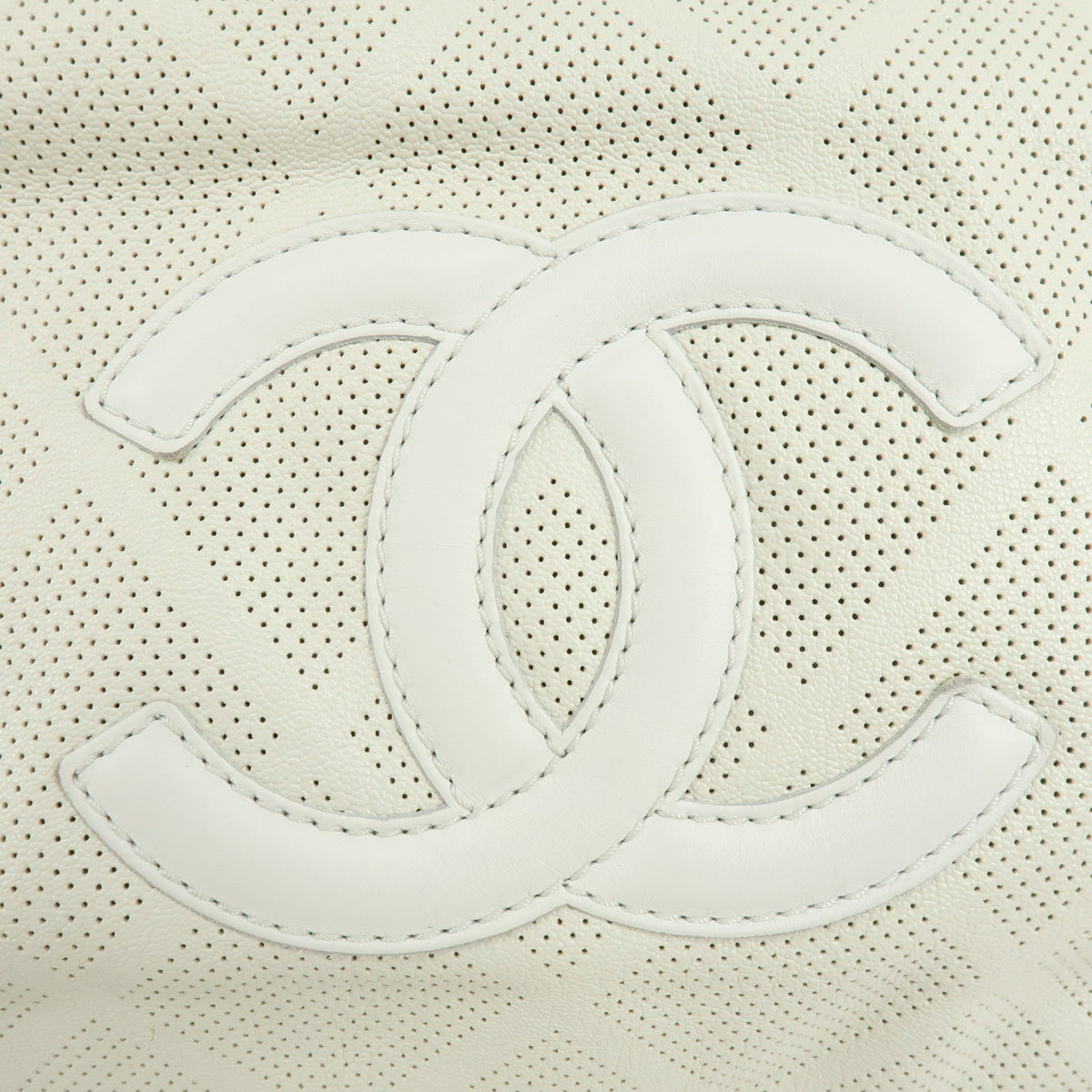 CHANEL COCO Mark Leather Perforated Shoulder Bag Hand Bag White