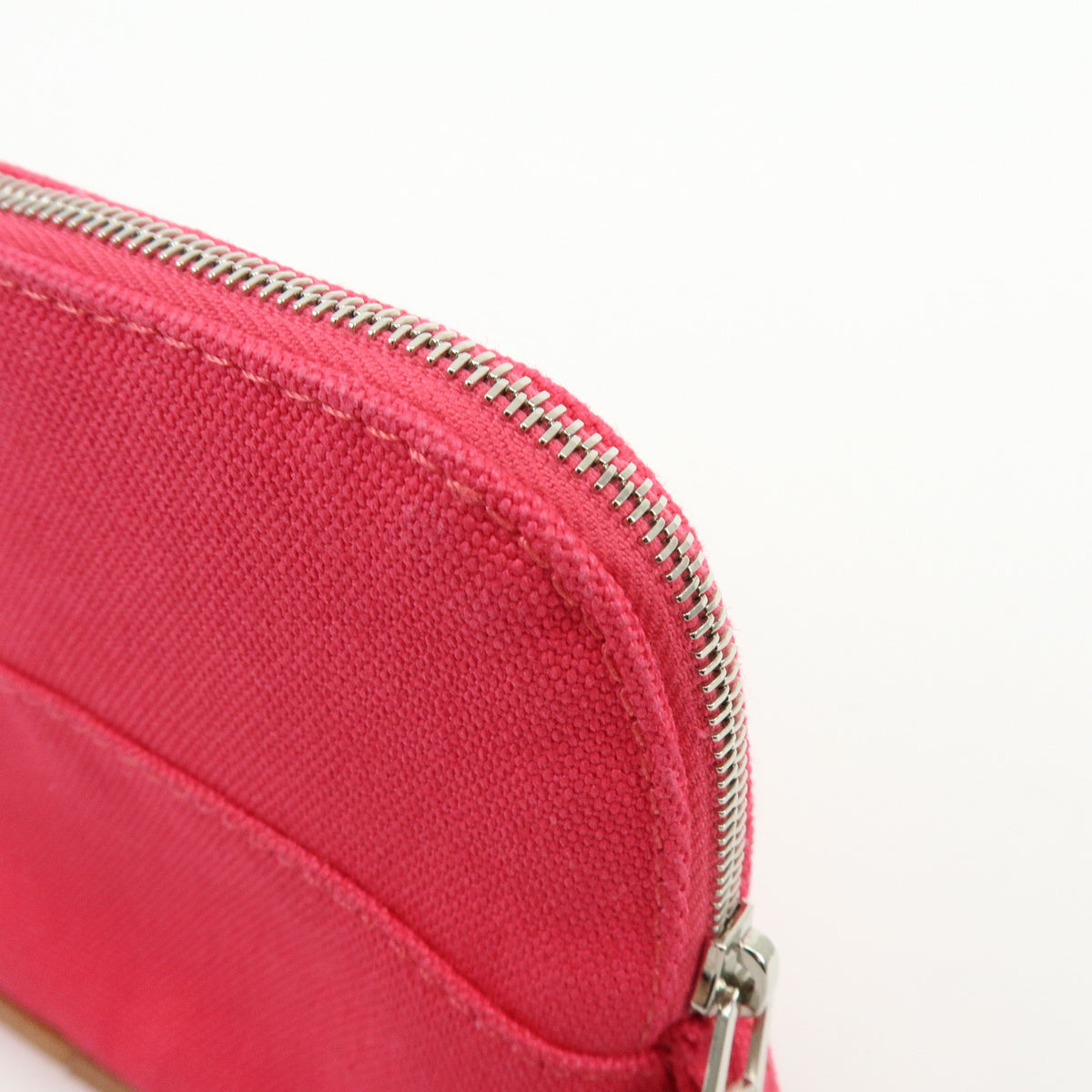 HERMES Cotton Canvas Leather Mini Bolide Pouch Pink Beige