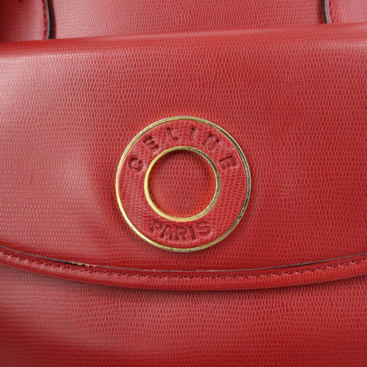 CELINE Circle Logo Leather Dome Hand Bag Red