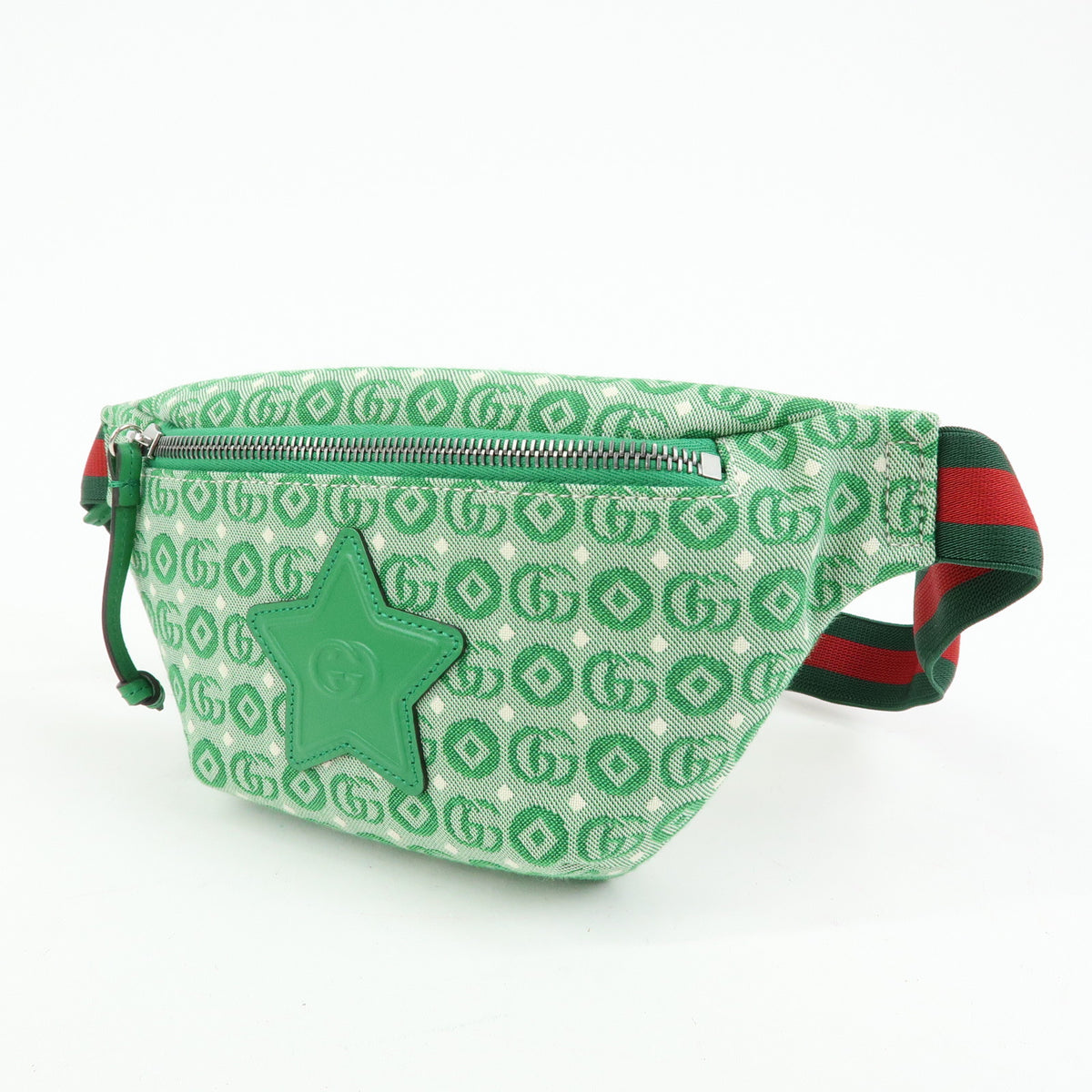 GUCCI Children's Canvas Leather Body Bag Waist Bag Green 502095