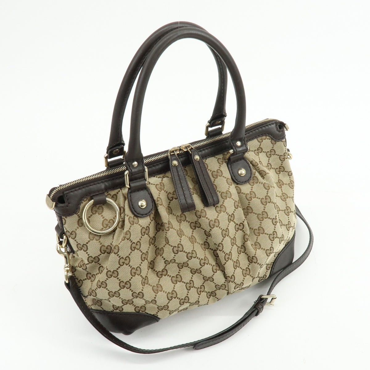 GUCCI Sukey Diamante GG Canvas Leather 2Way Bag Beige Brown 247902