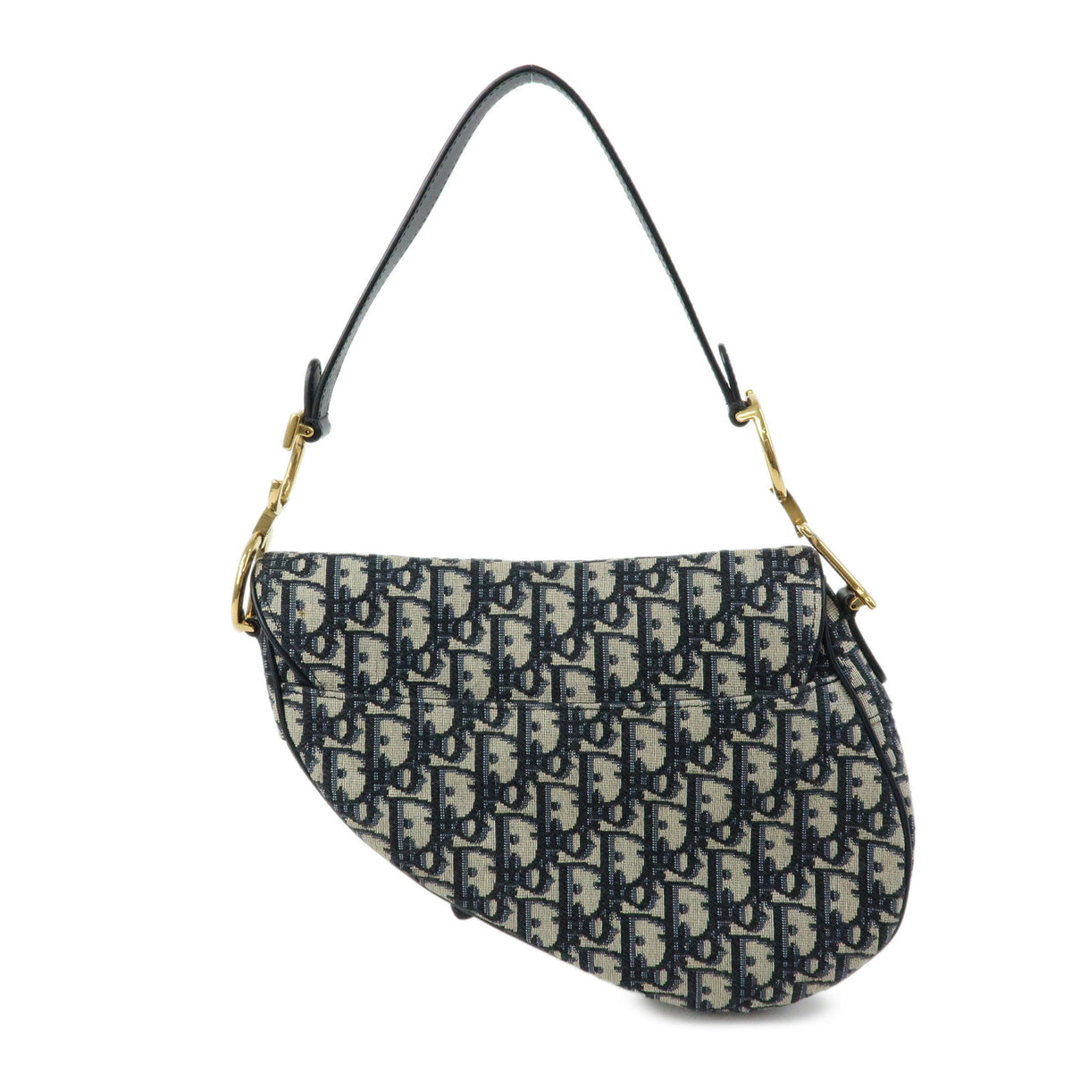 Christian Dior Saddle Oblique Jaquard Canvas Leather Shoulder Bag Navy