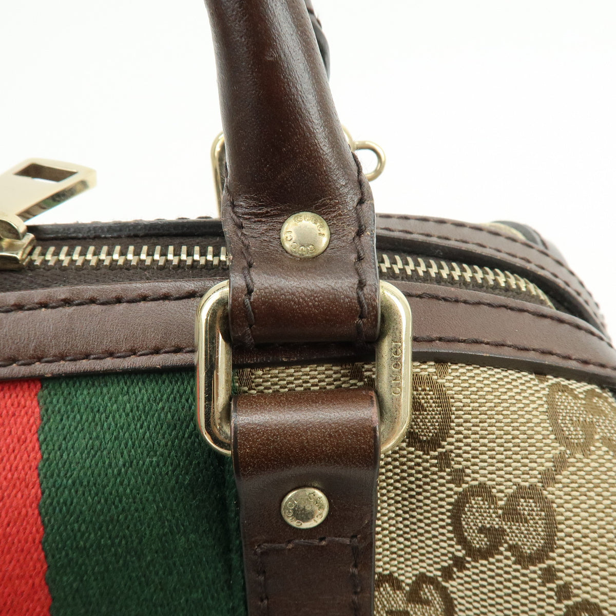 GUCCI Sherry GG Canvas Leather 2Way Bag Boston Bag Hand Bag 269876