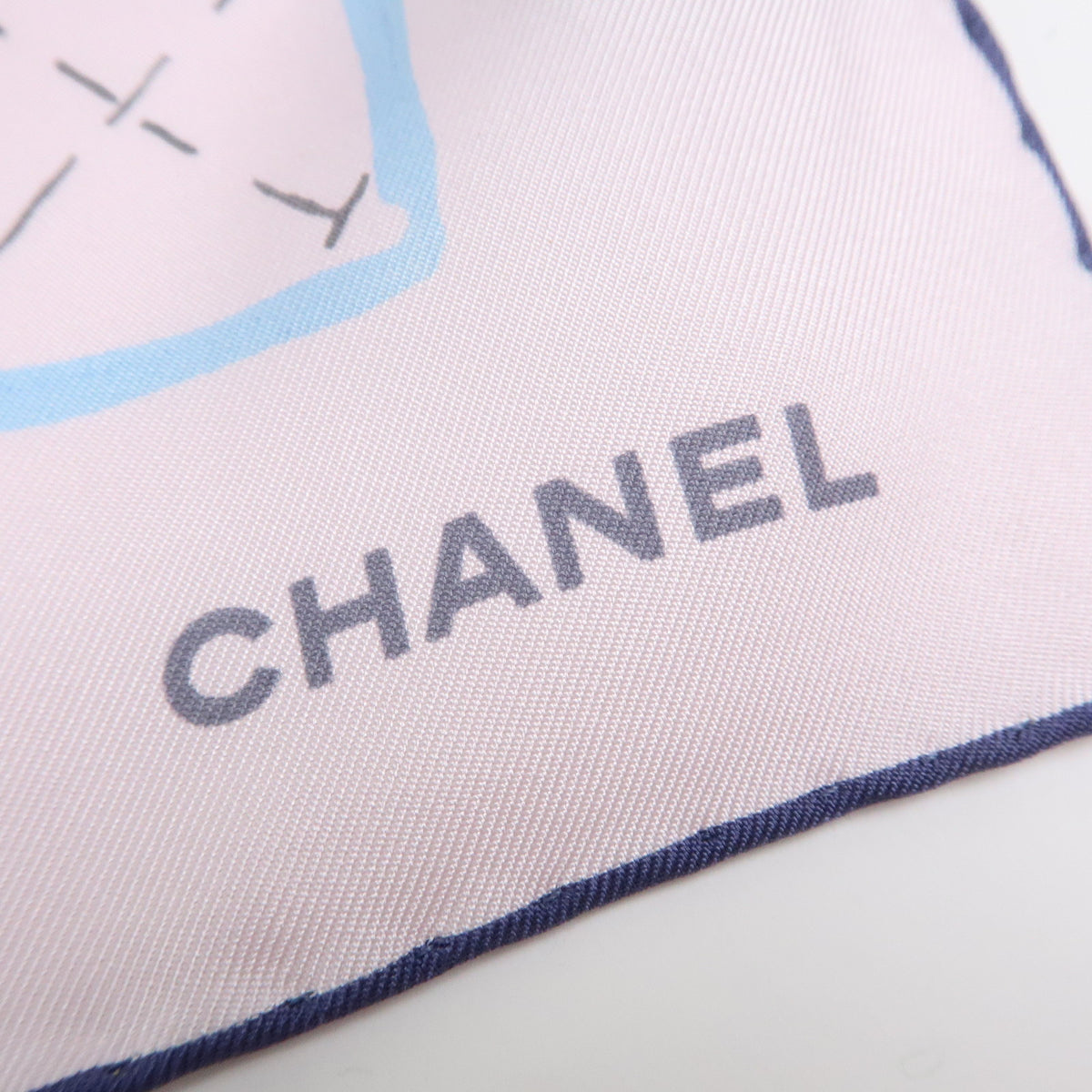 CHANEL COCO Mark Silk 100% Scarf Flower Rose Pink Blue