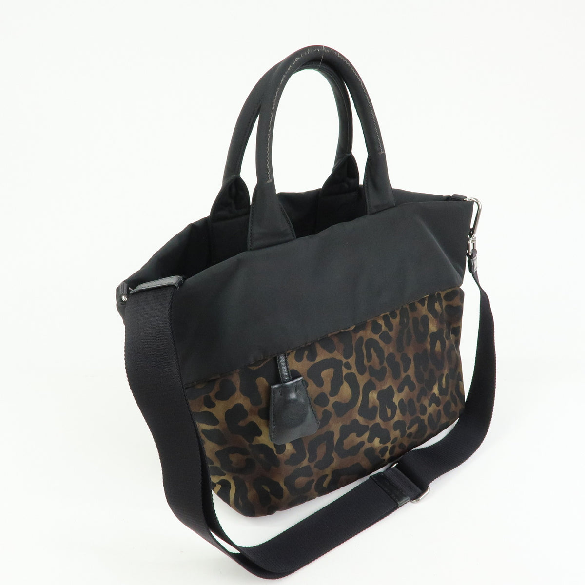 PRADA Triangle Logo Nylon Leather Reversible 2Way Hand Bag Black BN1959