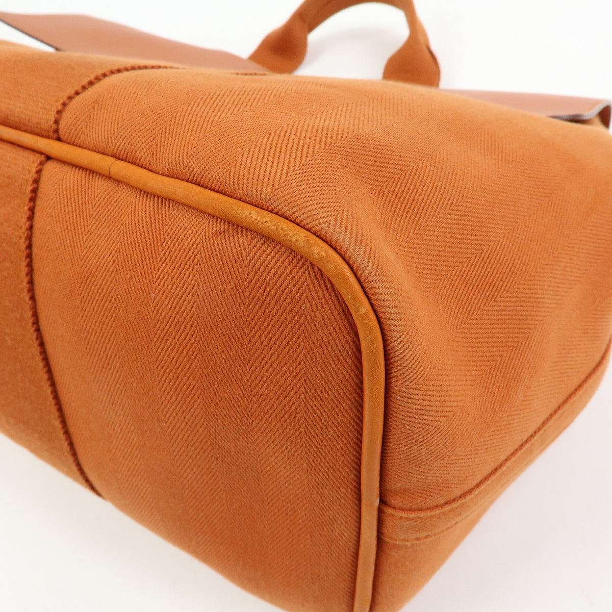 HERMES Valparaiso MM Toile Chevron Leather Hand Bag Orange