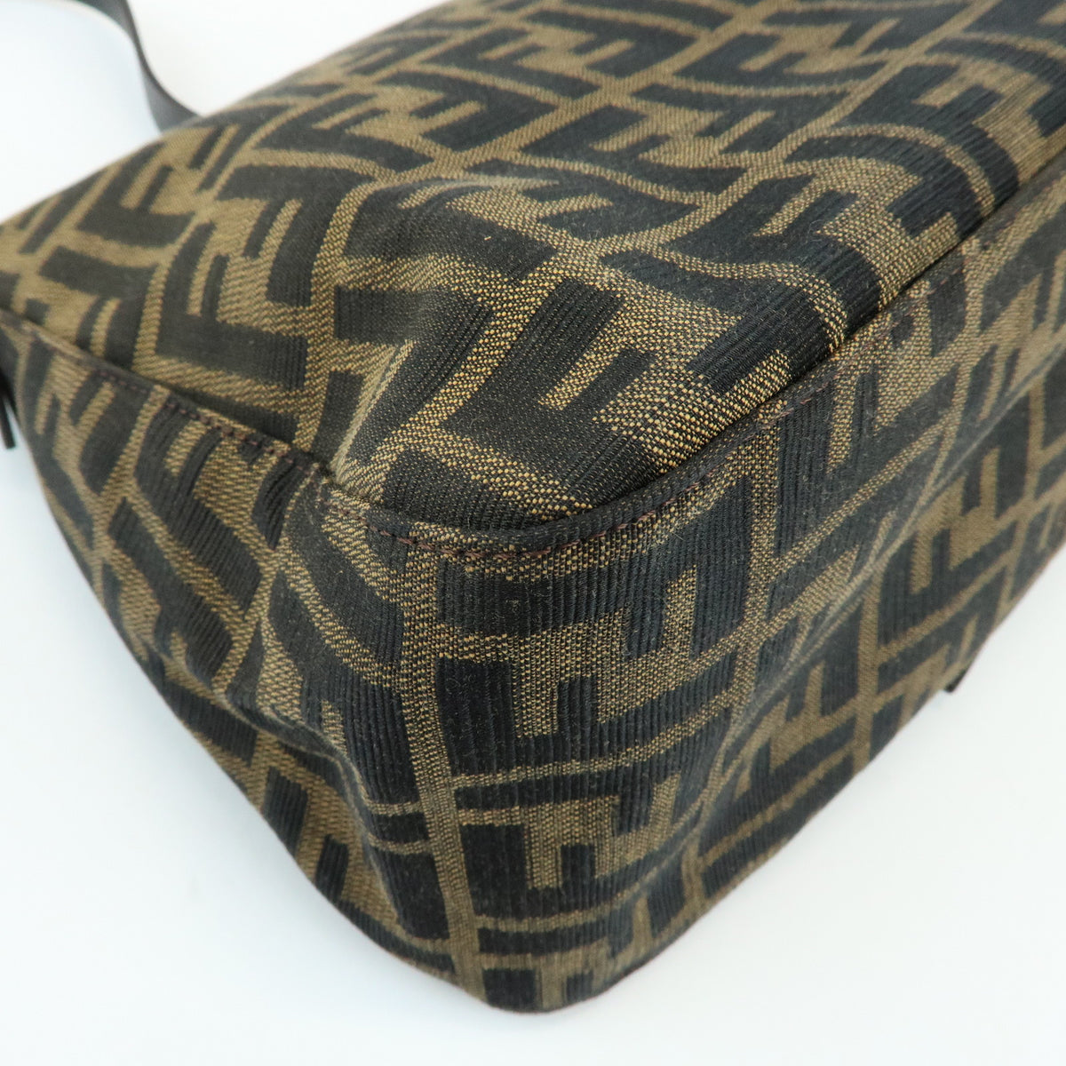 FENDI Mamma Baguette Zucca Canvas Leather Shoulder Bag Brown 8BR001