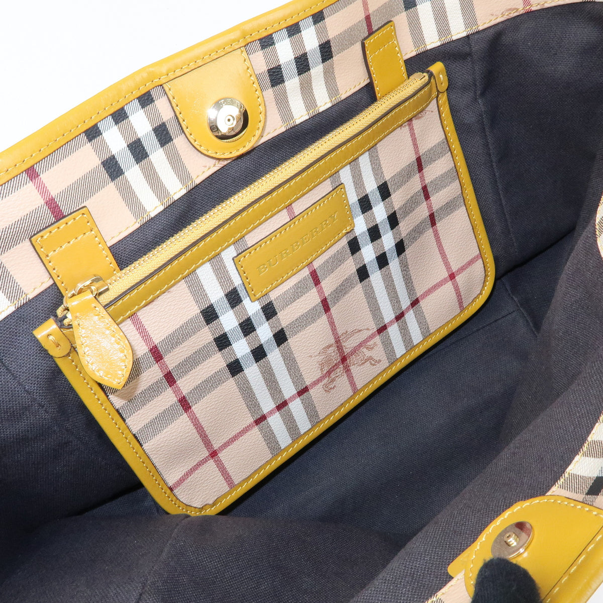 BURBERRY Haymarket Check PVC Leather Tote Bag Beige Mustard Yellow