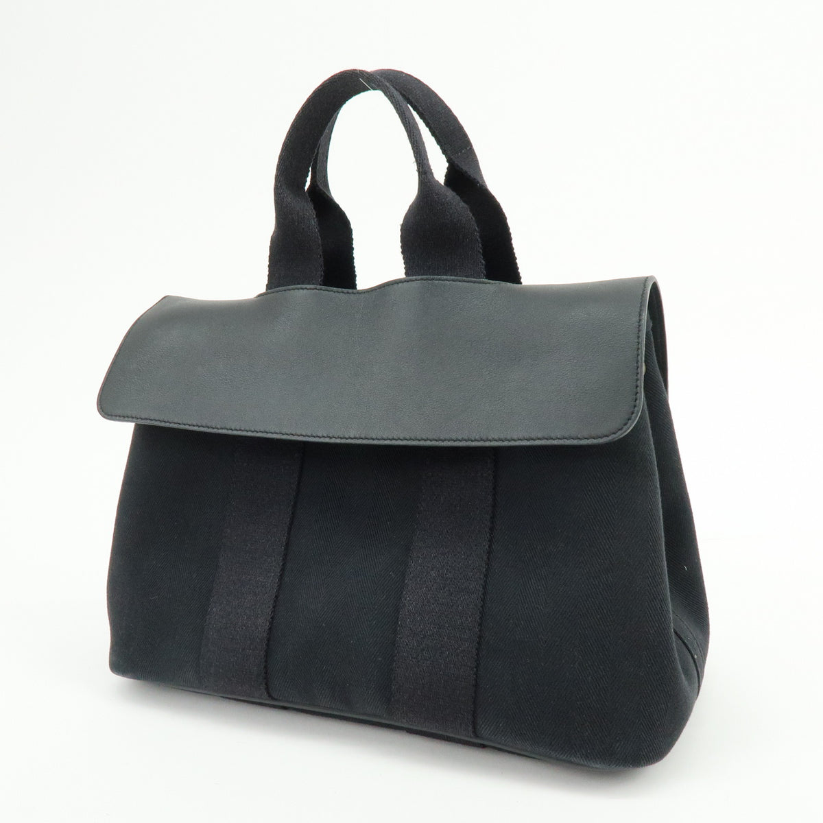 HERMES Toile Chevron Valparaiso PM Tote Bag Hand Bag Black