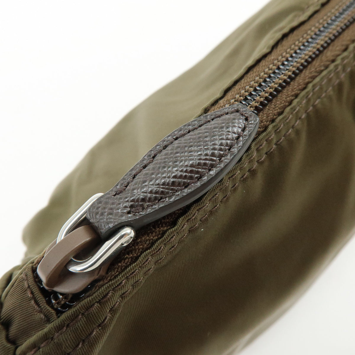 PRADA Triangle Logo Nylon Cosmetic Pouch Makeup Case Khaki Brown 1NA012
