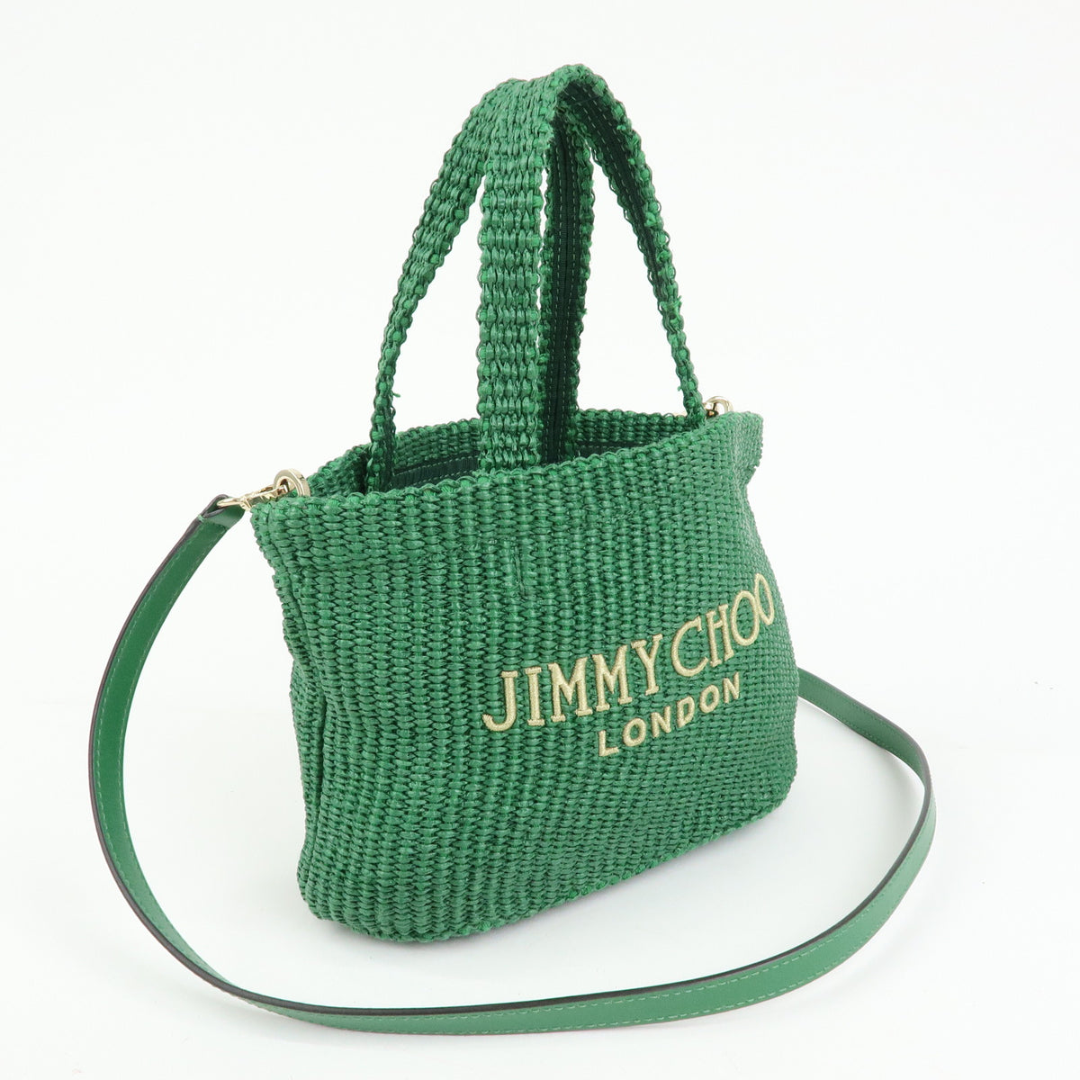 Jimmy Choo Beach Tote East West Raffia 2way Bag Hand Shoulder Bag Green