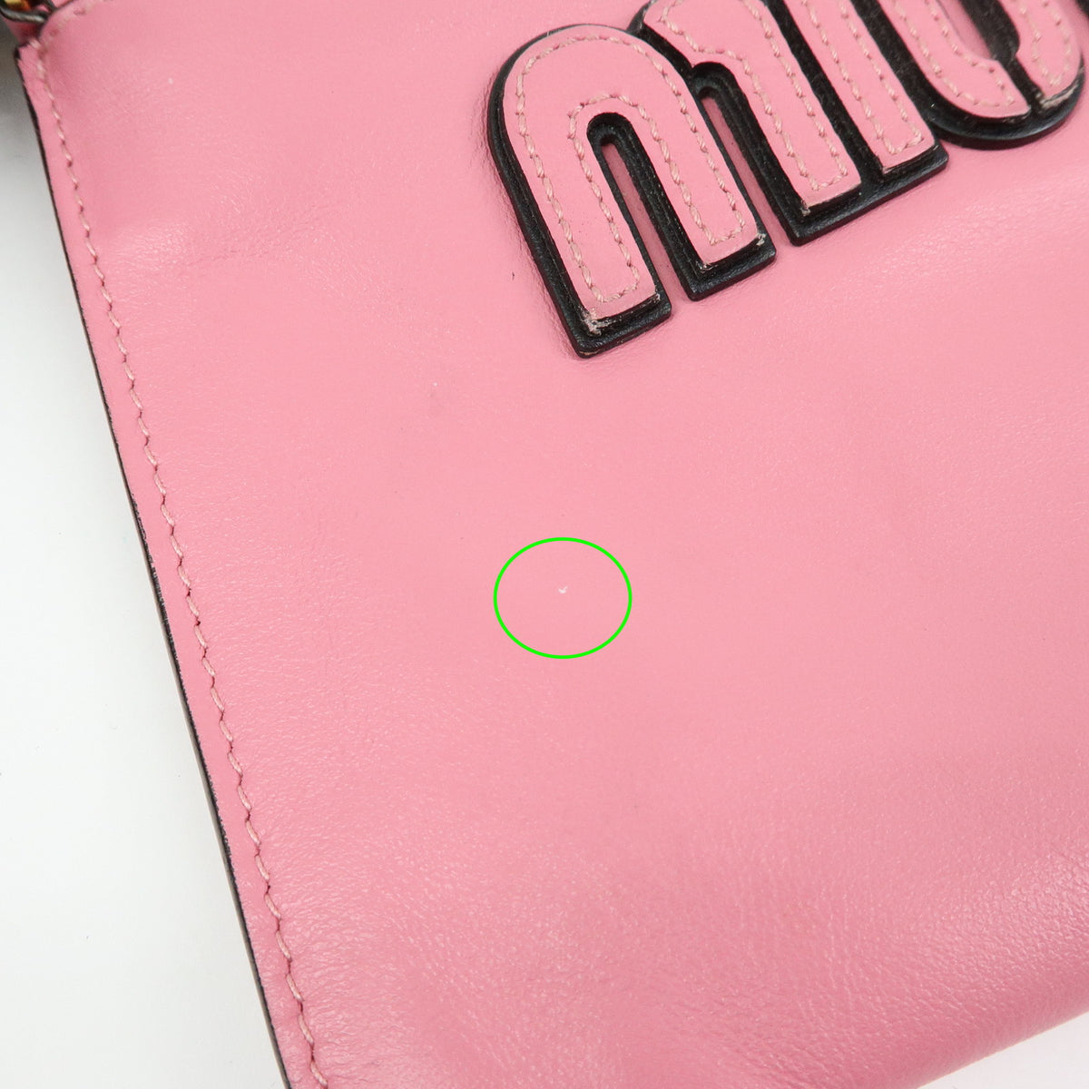 MIU MIU Logo Soft Calf Leather Clutch Bag Flat Pouch Pink 5N1890