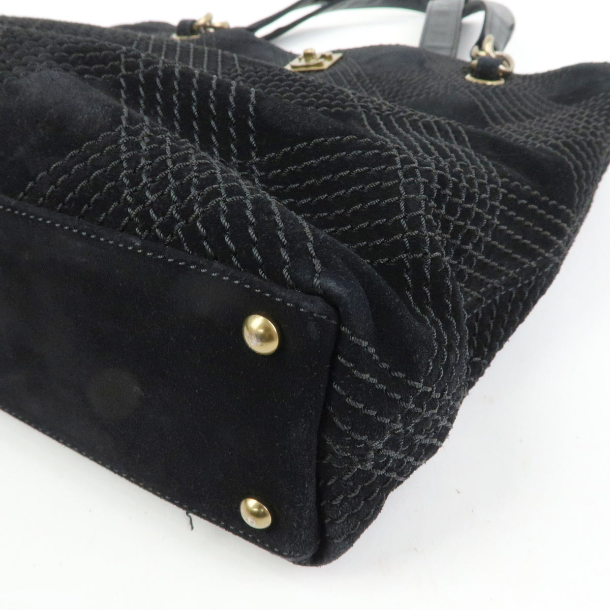 CHANEL COCO Mark Wild Stitch Suede Leather Shoulder Bag Tote Bag Black
