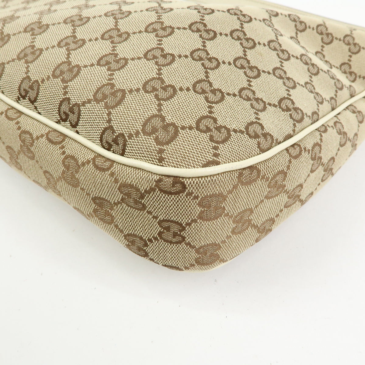 GUCCI GG Canvas Leather Shoulder Bag Hand Bag Beige White 153010