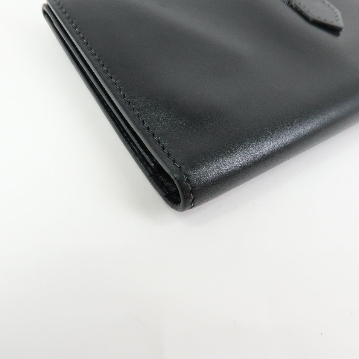 HERMES Bearn Leather Bi-fold Long Wallet □I Stamped Black Gold