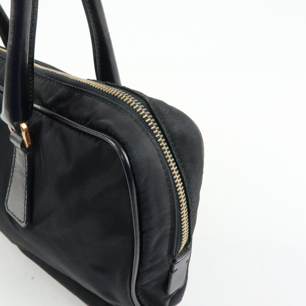 PRADA Triangle Log Nylon Leather Shoulder Bag Hand Bag Black