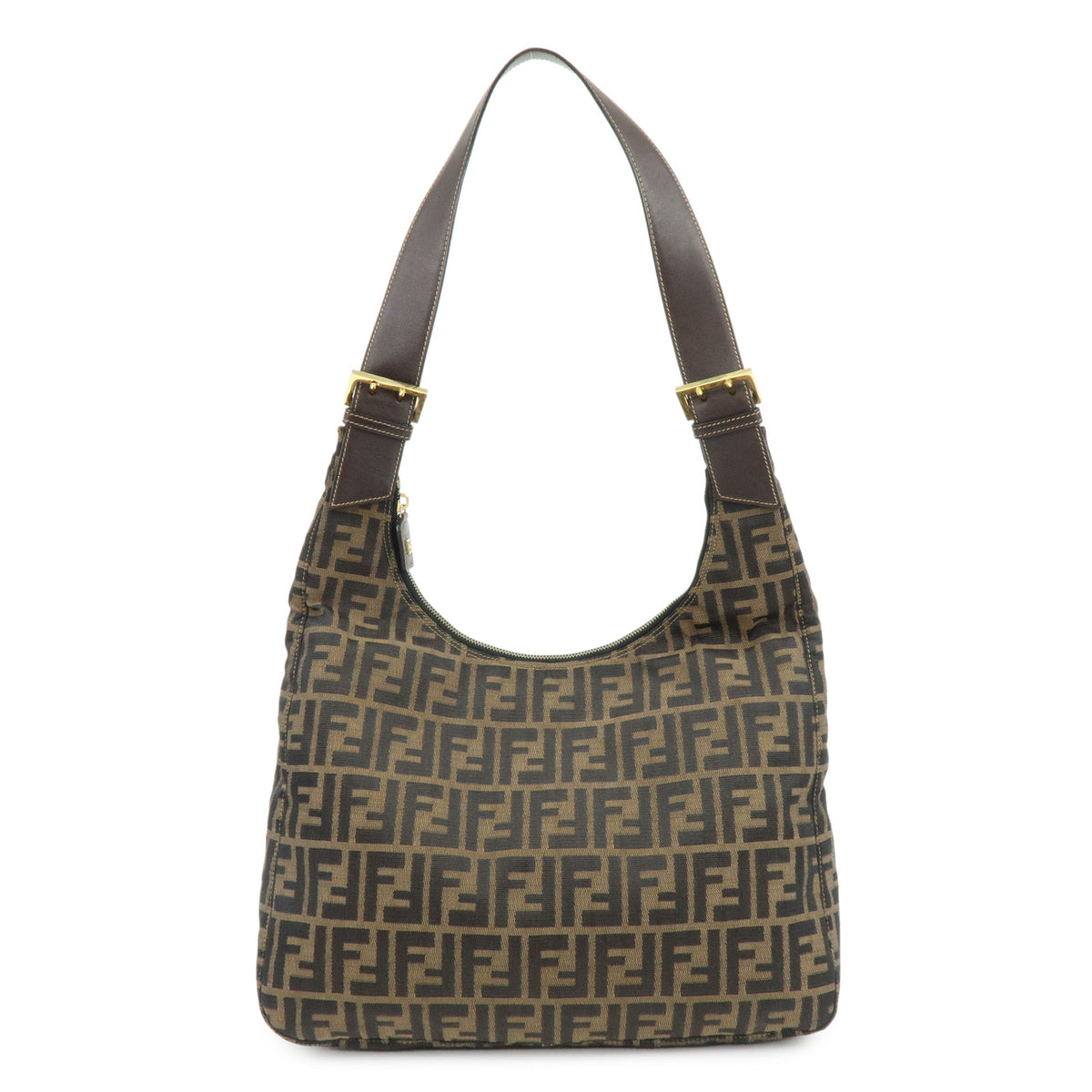 FENDI Zucca Canvas Leather Shoulder Bag Hand Bag Brown