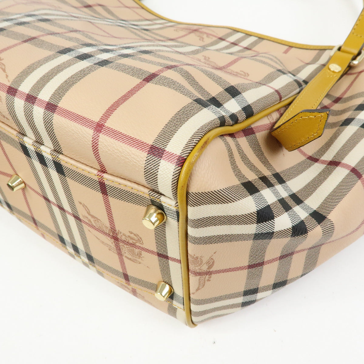 BURBERRY Haymarket Check PVC Leather Tote Bag Beige Mustard Yellow