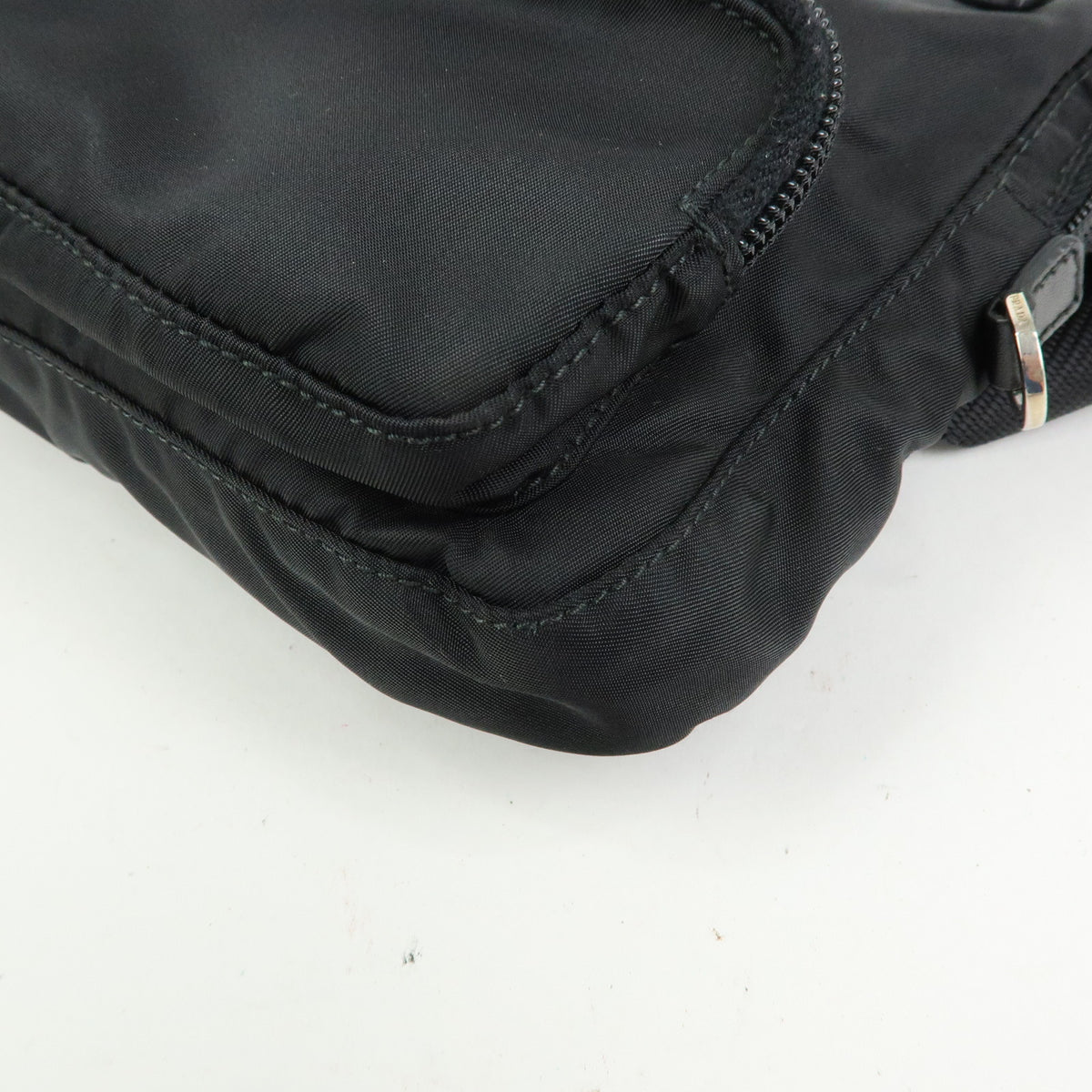 PRADA Triangle Logo Nylon Leather Waist Bag Body Bag Black BM0008