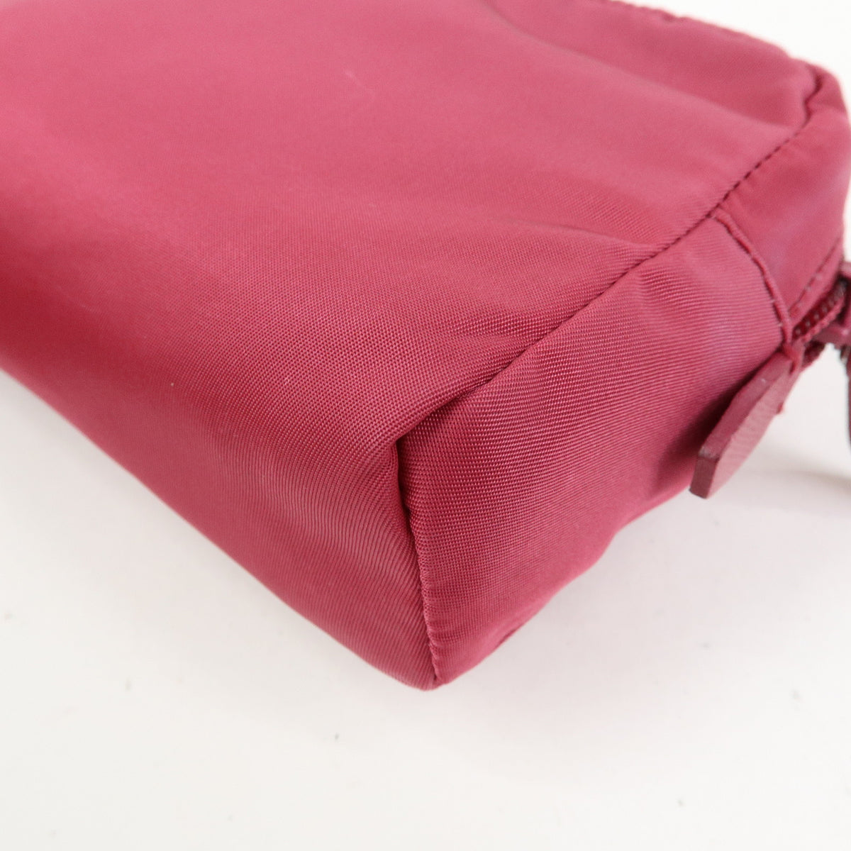 PRADA Triangle Logo Nylon Saffiano Leather Cosmetic Pouch Pink 1N0340