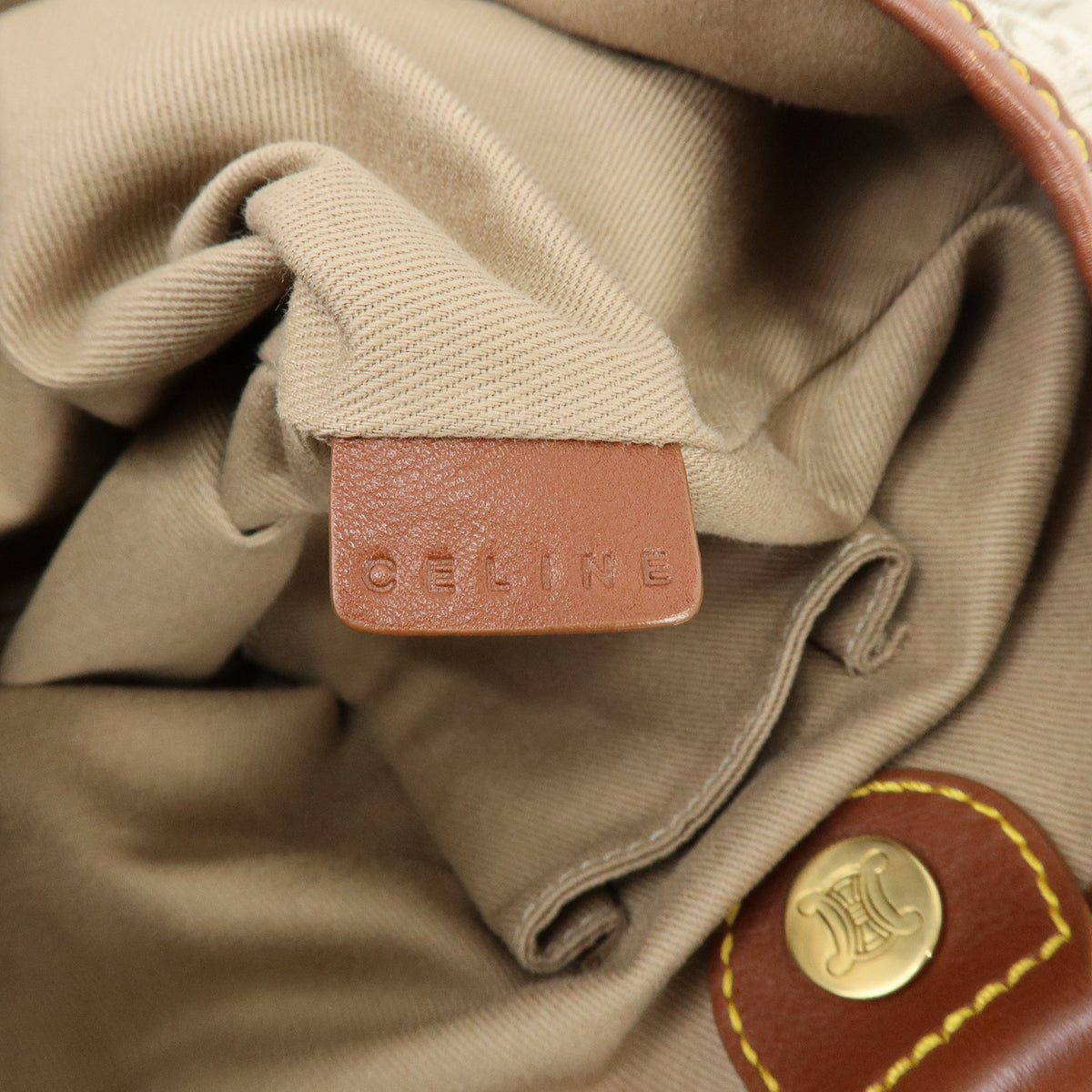 CELINE Macadam Canvas Leather Tote Bag Hand Bag Beige Brown