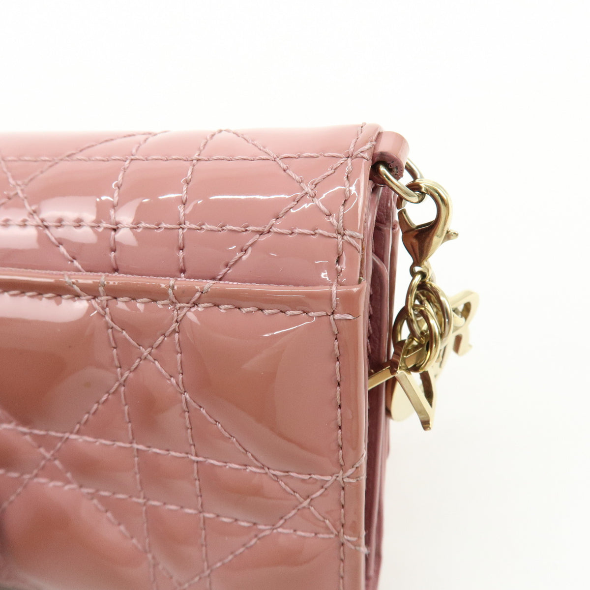 Christian Dior Lady Dior Cannage Patent Leather Bi-fold Compact Wallet
