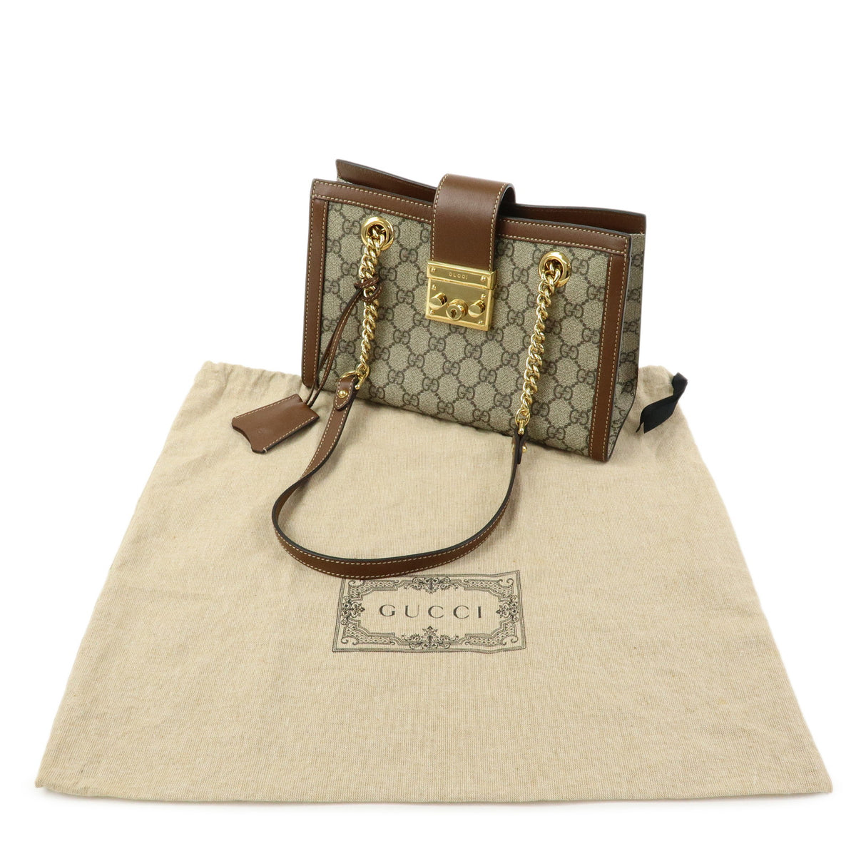 GUCCI Padlock GG Supreme Leather Chain Shoulder Bag Brown 498156