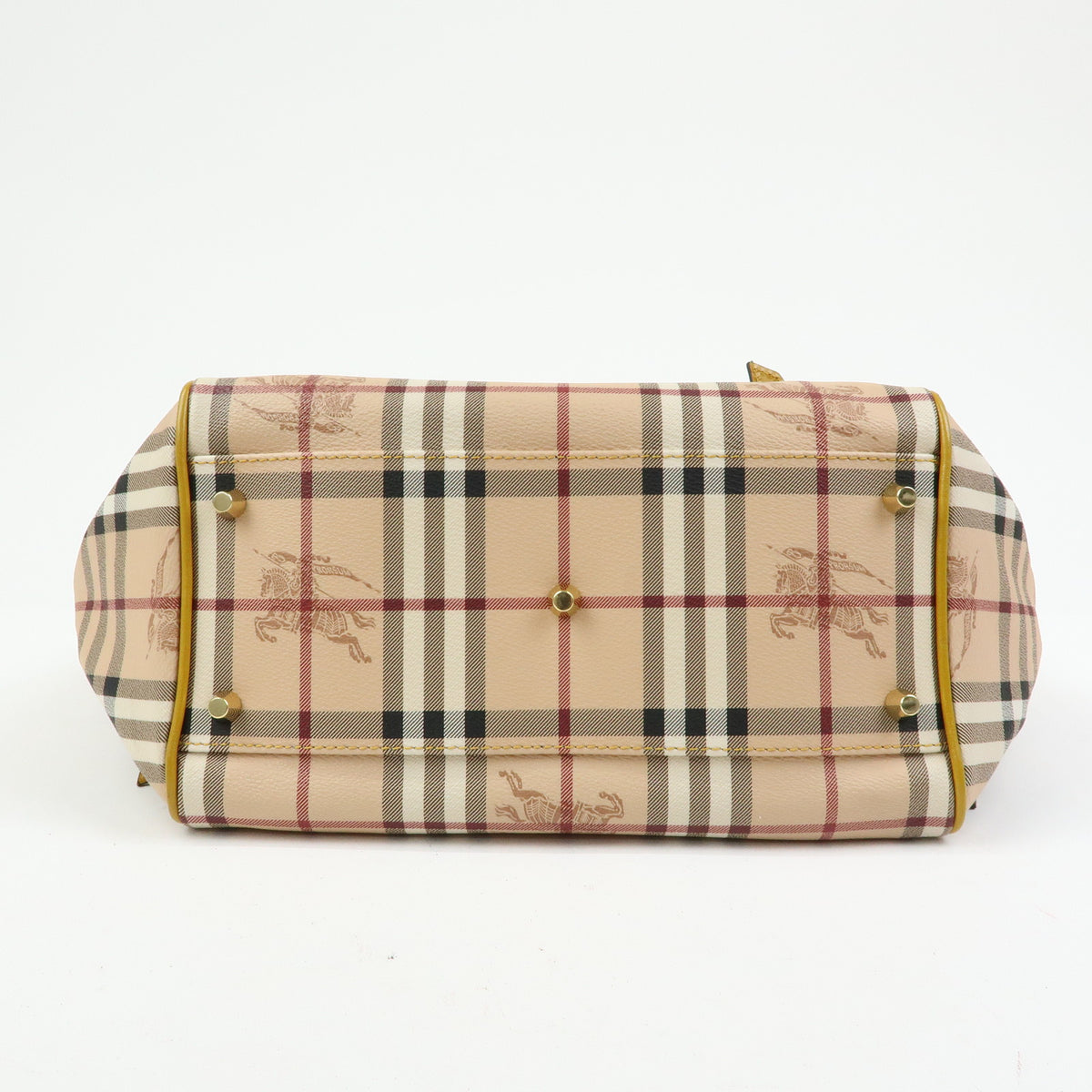 BURBERRY Haymarket Check PVC Leather Tote Bag Beige Mustard Yellow