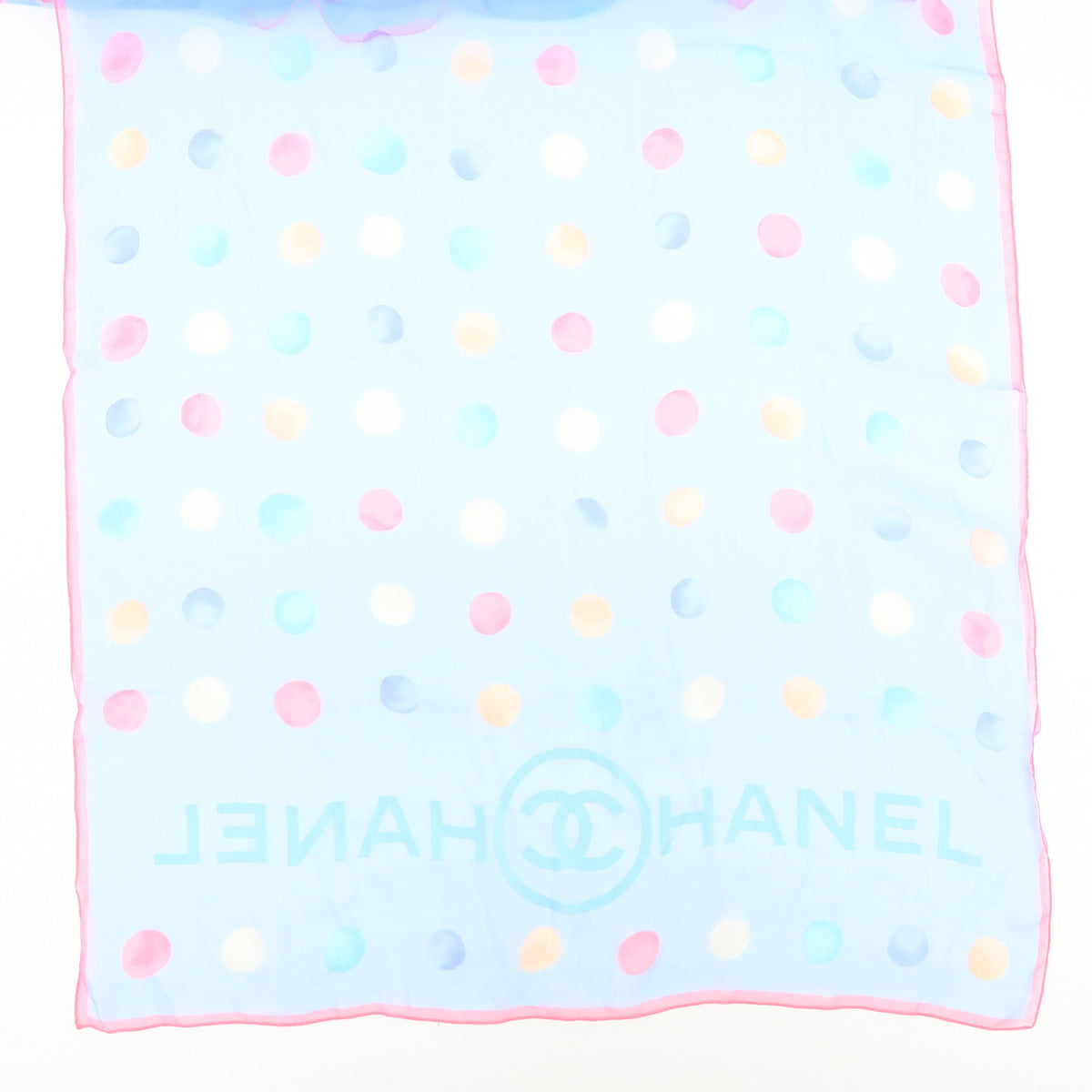 CHANEL Silk100% Dots Pattern Scarf Shawl Light Blue Pink