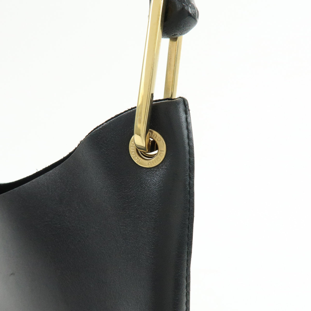 GUCCI Bamboo Leather Shoulder Bag Hand Bag  Black 001・2058