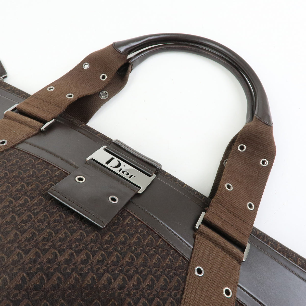 Christian Dior Trotter Street Chic Canvas Leather Hand Bag Brown