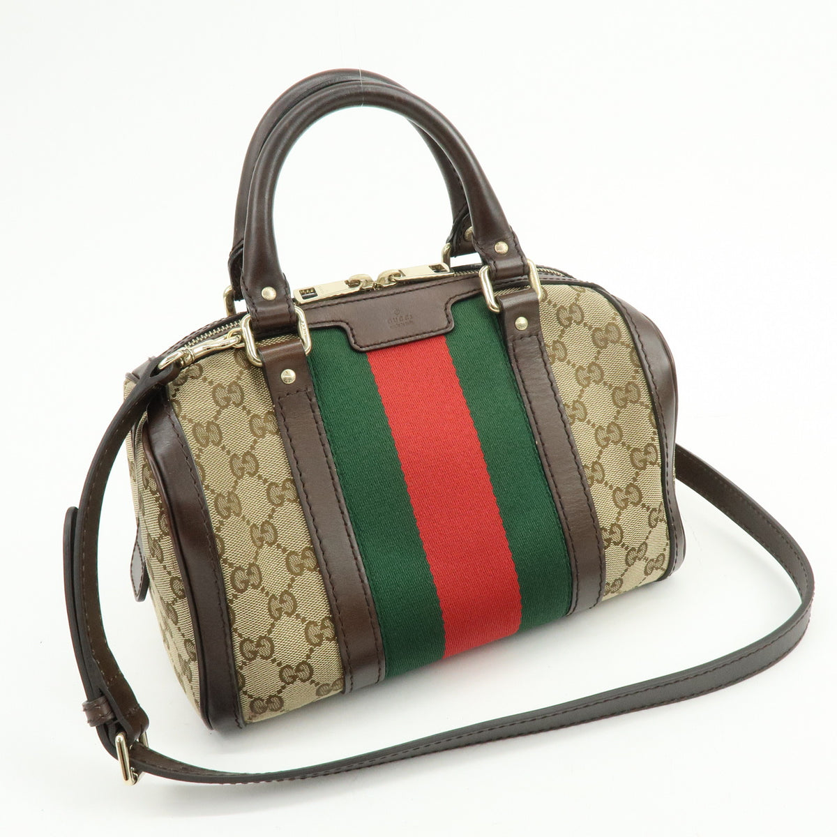 GUCCI Sherry GG Canvas Leather 2Way Bag Boston Bag Hand Bag 269876