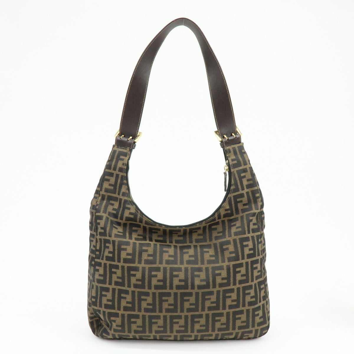 FENDI Zucca Canvas Leather Shoulder Bag Hand Bag Brown