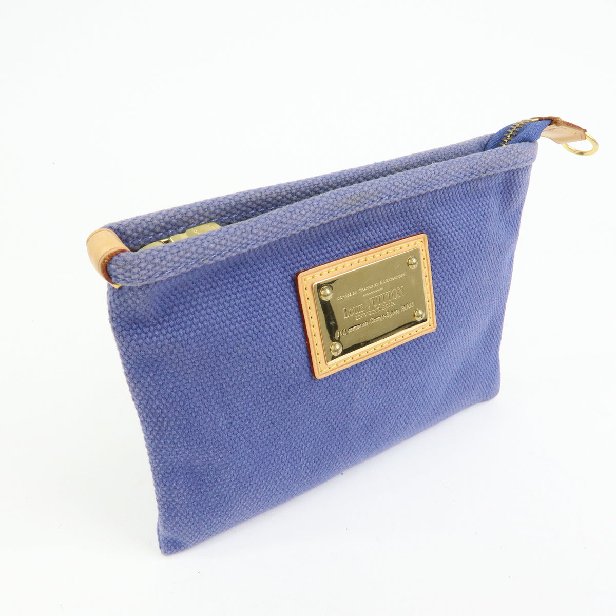 Louis Vuitton Antigua Canvas Leather Pochette Plate Pouch Blue M40070