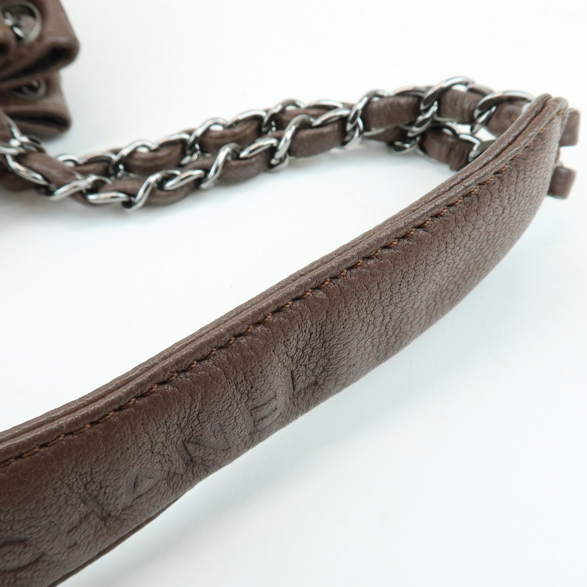 CHANEL 2.55 Mademoiselle Lock Lamb Skin Chain Shoulder Bag Brown