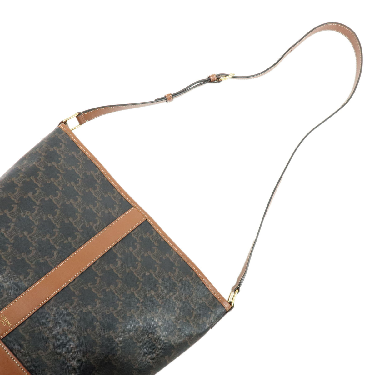CELINE Triomphe Medium Bucket PVC Canvas Leather Shoulder Bag Tan Brown