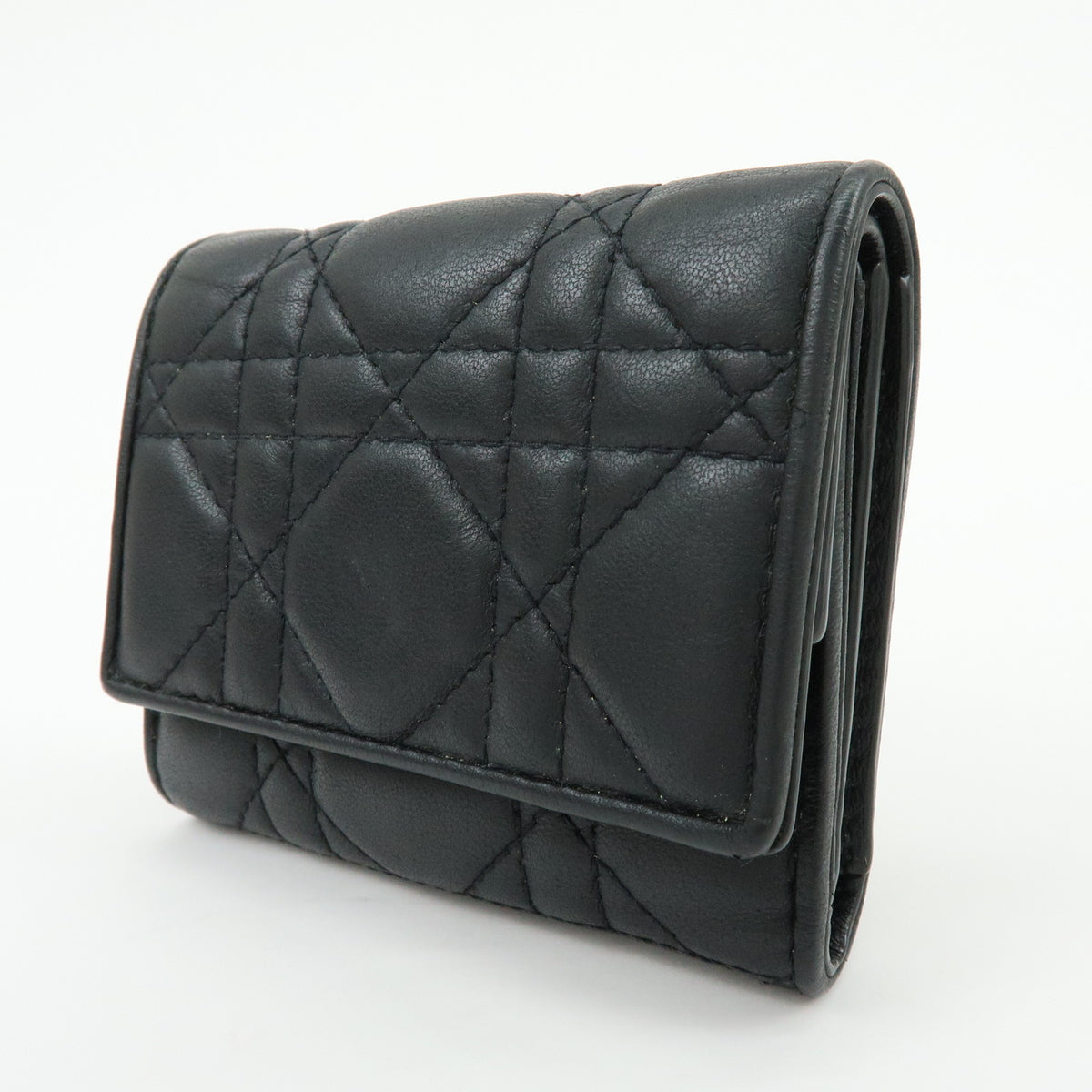 Christian Dior Lady Dior Cannage Bi-fold Compact Lotus Wallet Black
