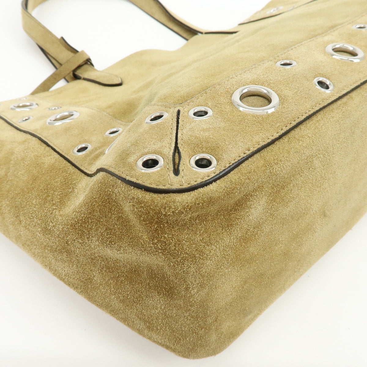 VALENTINO Suede Nellcote Tote Bag Shoulder Bag Beige Silver