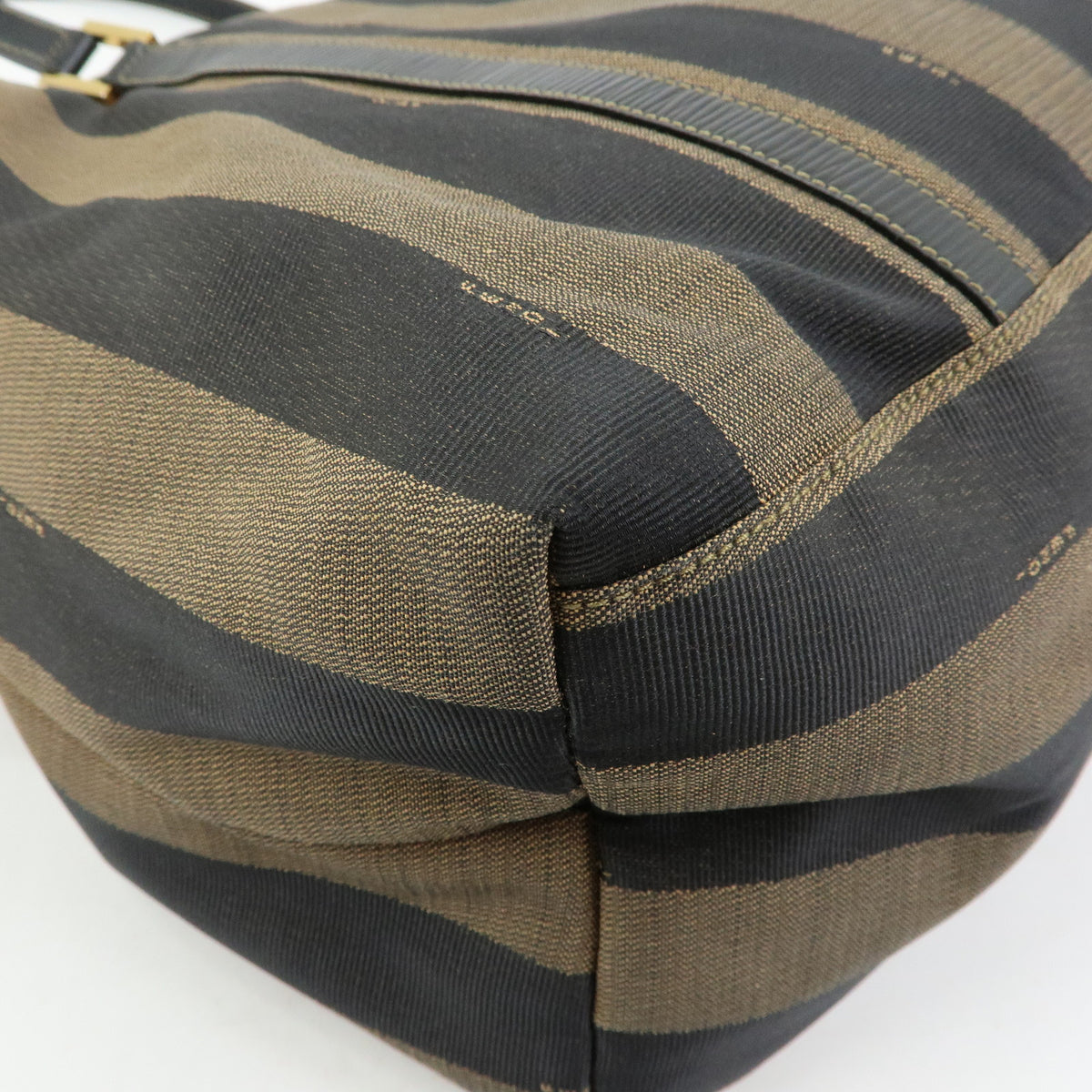 FENDI Pequin Jacquard Canvas Leather Tote Bag Brown Black 26323