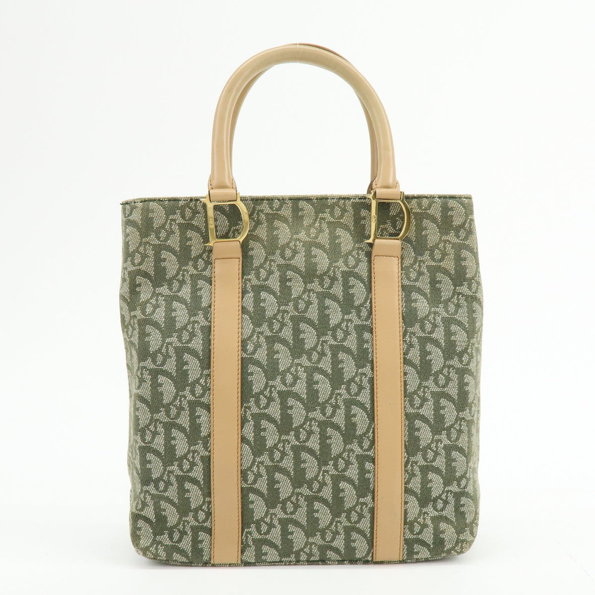 Christian Dior Trotter Jacquard Canvas Leather Hand Bag Tote Bag Green