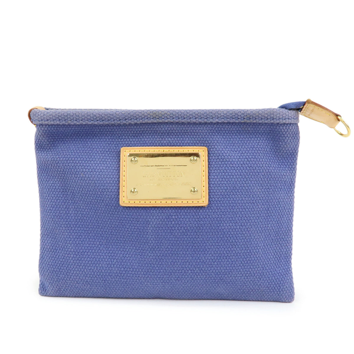 Louis Vuitton Antigua Canvas Leather Pochette Plate Pouch Blue M40070