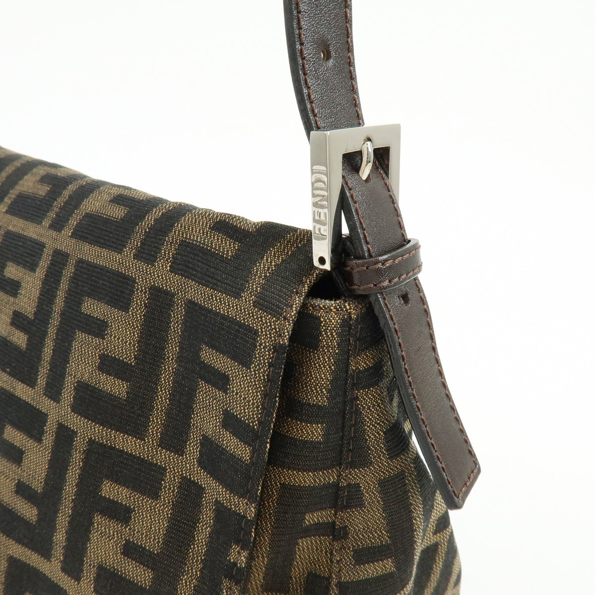 FENDI Zucca Mamma Baguette Jacquard Canvas Leather Shoulder Bag 26325