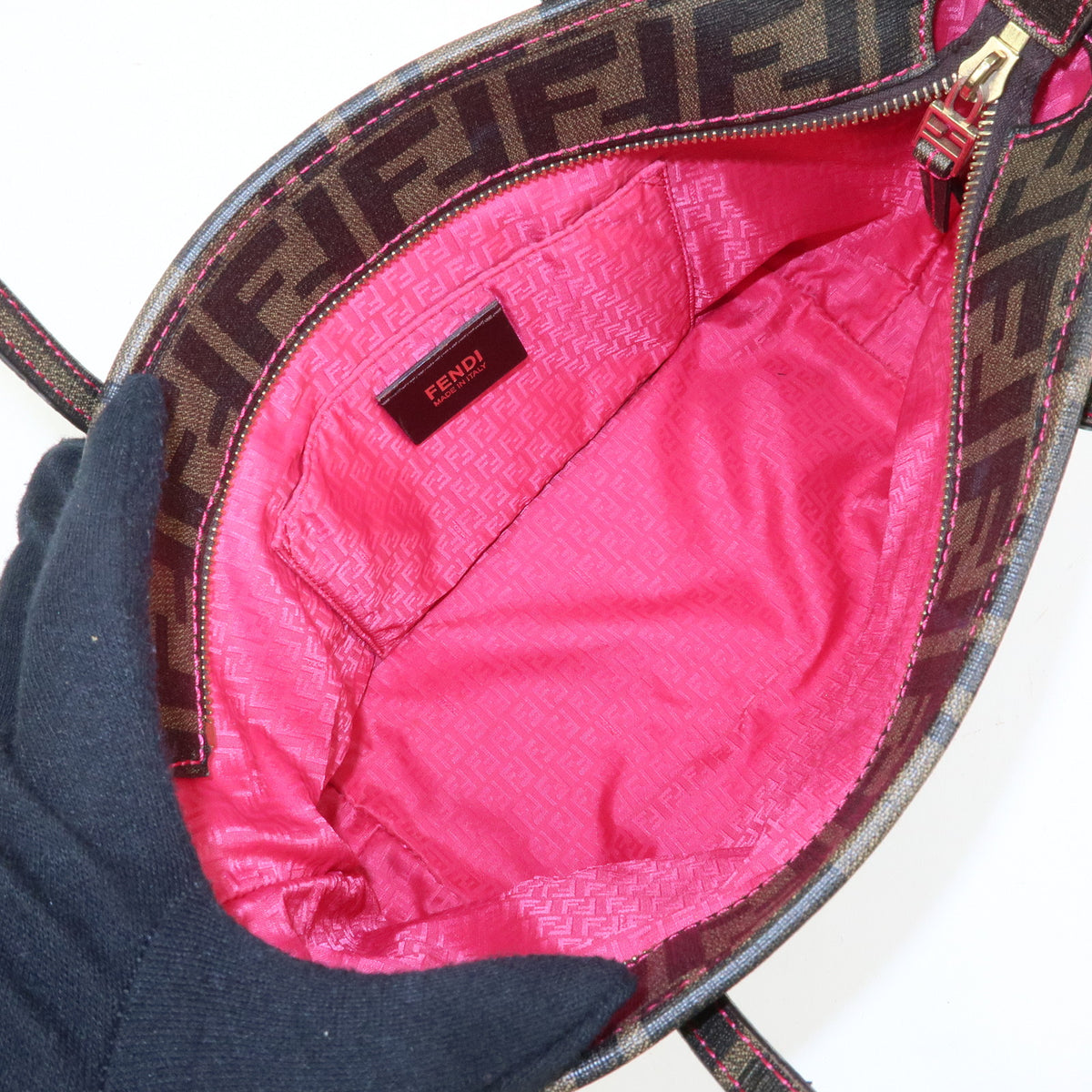 FENDI Zucca PVC Tote Bag Shoulder Bag Brown Pink 8BH223