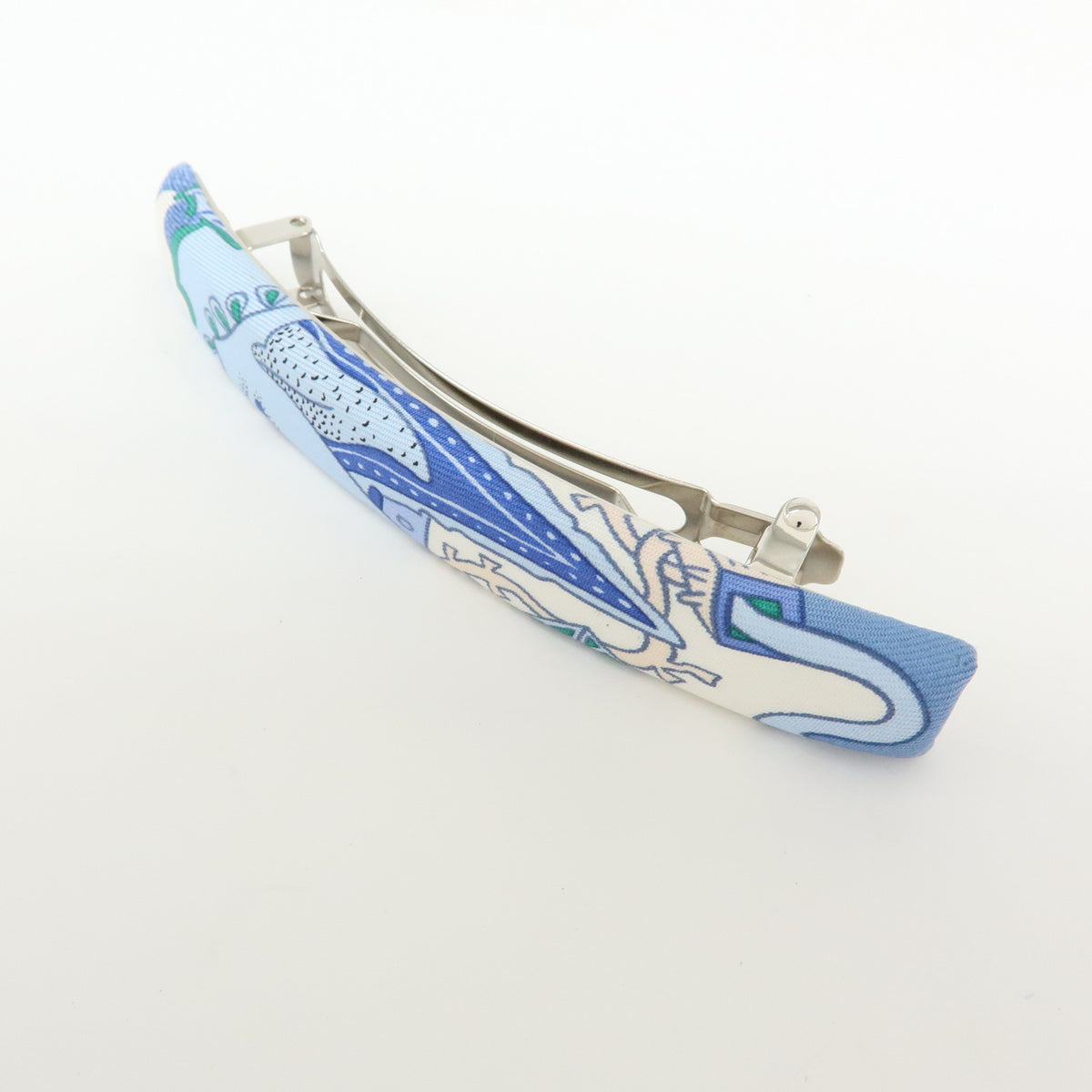 HERMES Eclipse GM Silk 100% Metal Hair Accessory Barrette Blue