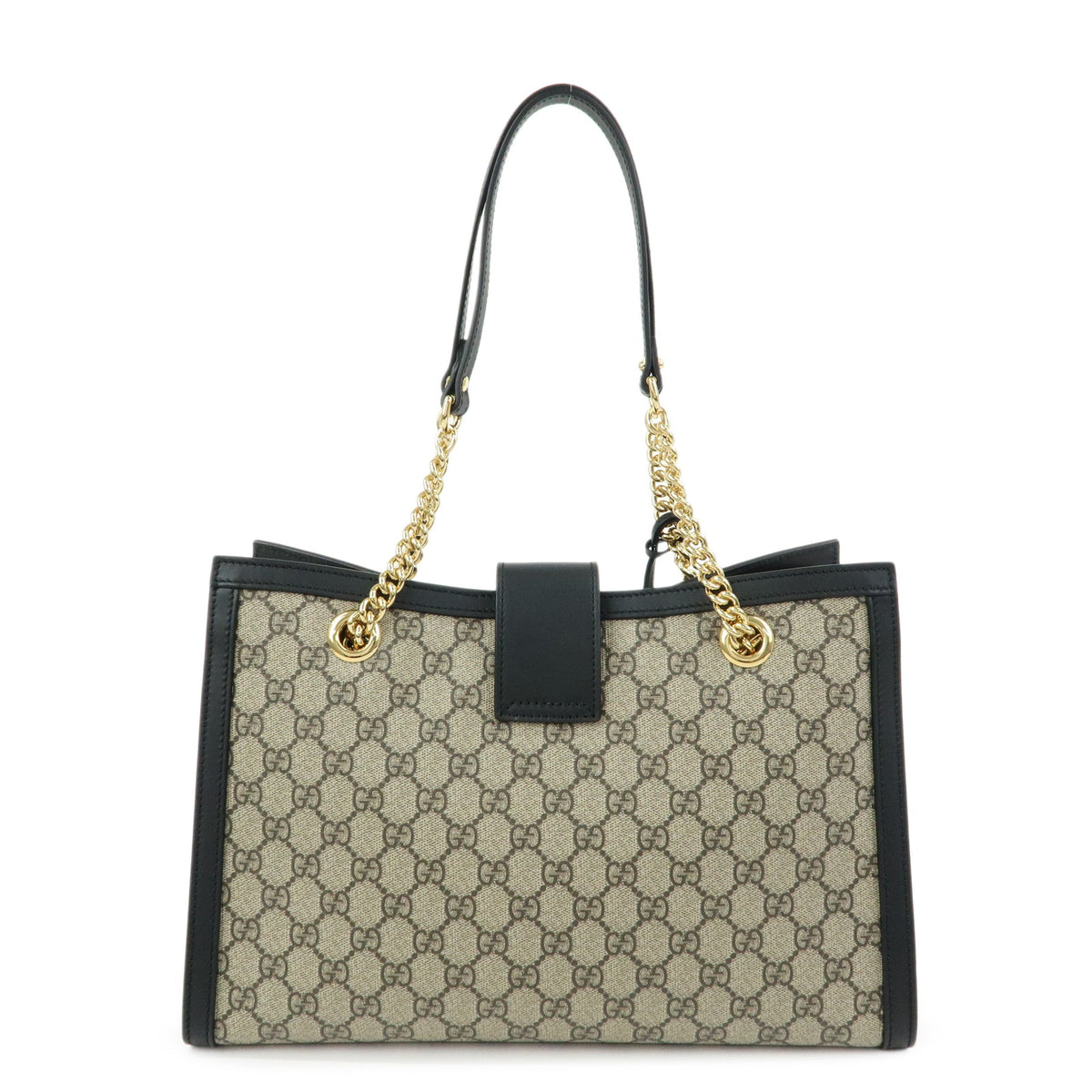 GUCCI Padlock GG Supreme Leather Chain Shoulder Bag Beige Black 479197