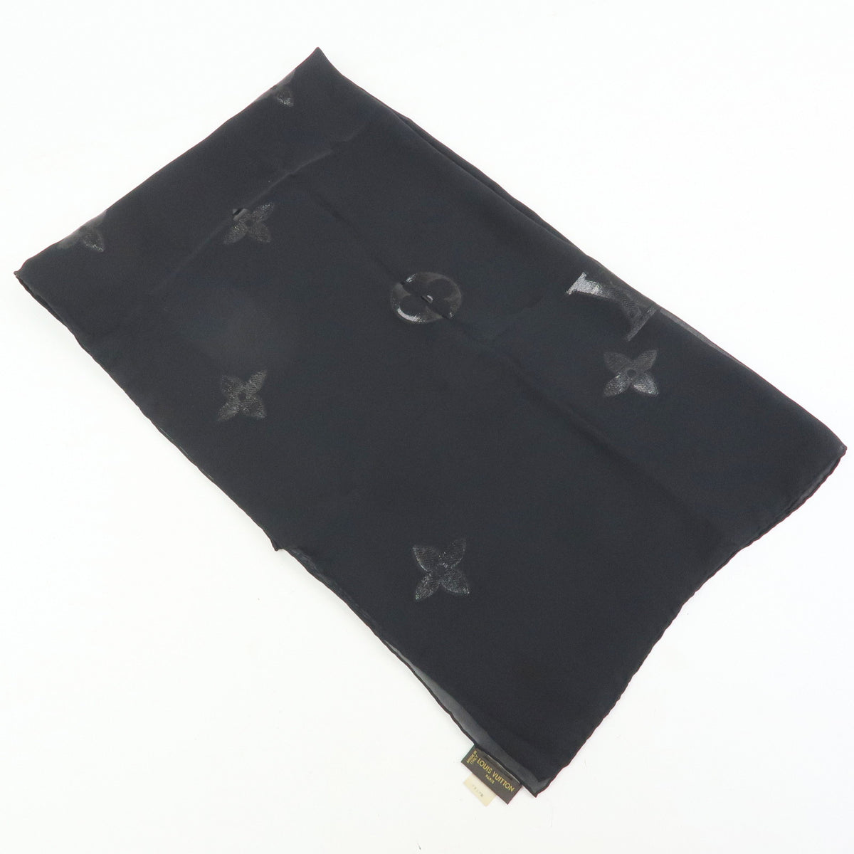 Louis Vuitton Monogram Silk Nylon Scarf Shawl Black