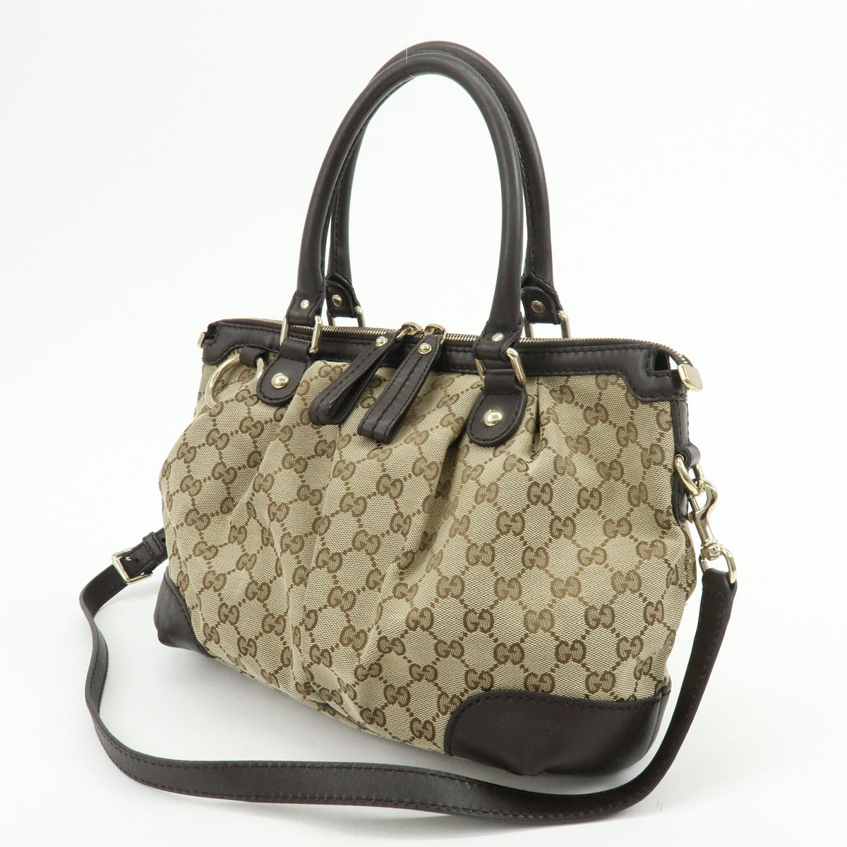 GUCCI Sukey Diamante GG Canvas Leather 2Way Bag Beige Brown 247902
