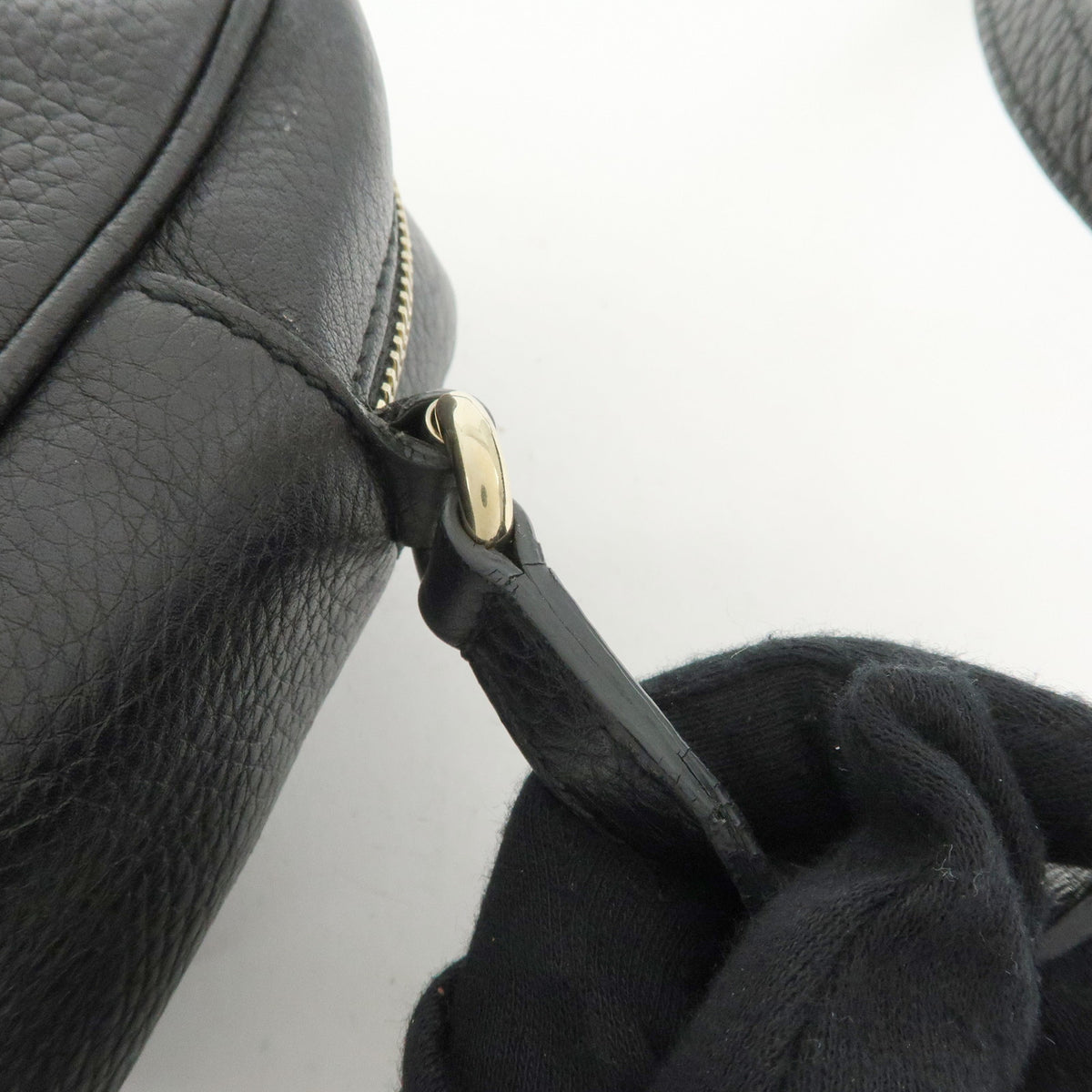 GUCCI Interlocking G SOHO Leather Shoulder Bag Fringe Black 308364