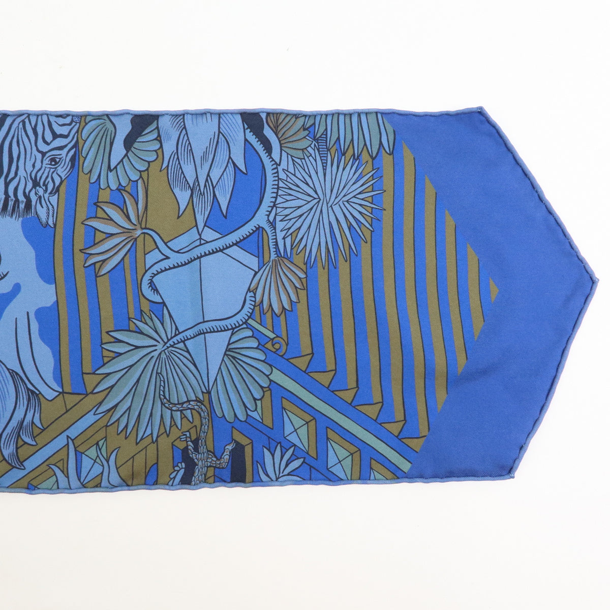 HERMES Maxi Twilly Silk 100% Scarf ANIMAPOLIS Blue Beige Black